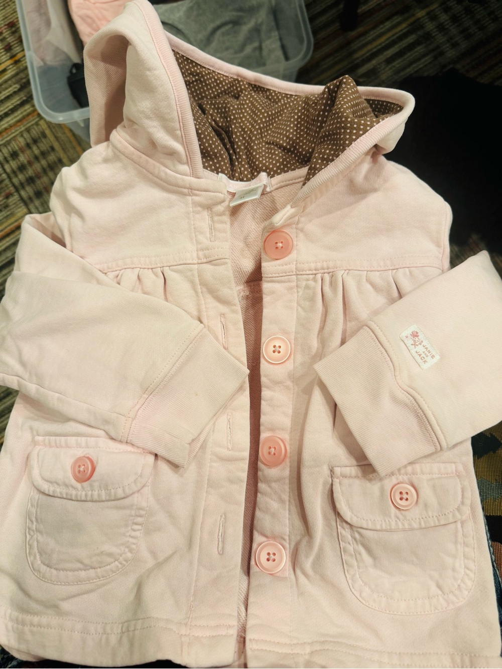 JANIE AND JACK 3T Toddler Girl Pink Jacket Brown with Pink Polka Dot Lined Hood